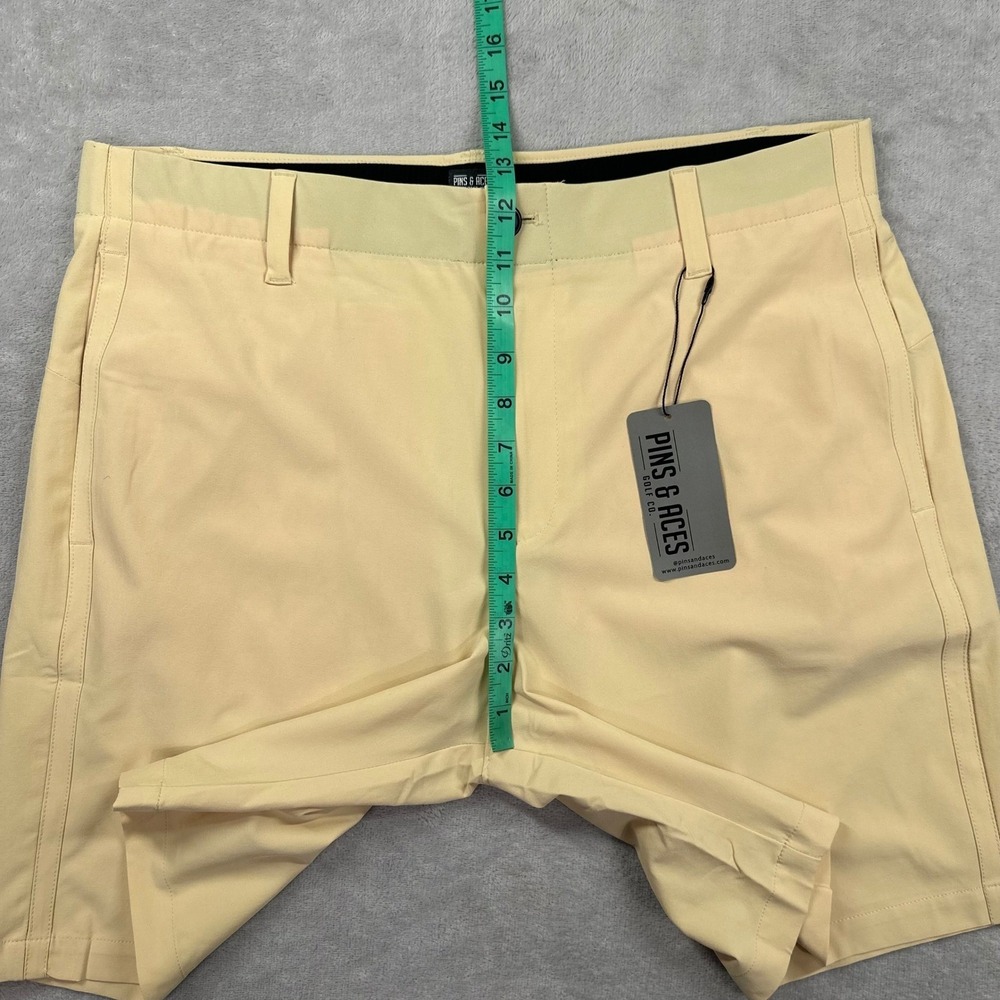 Pins & Aces Golf Shorts Men 36 Yellow Performance 4-Way Stretch New With Tags - Picture 10 of 13